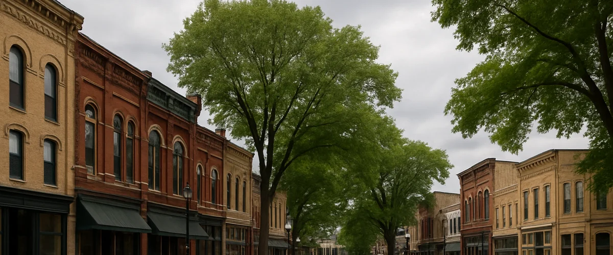 Small town Main Street in Plymouth, WI