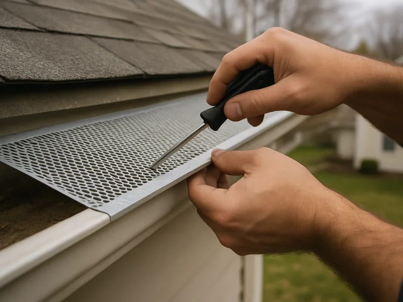 Before and after comparison of a gutter with guard installed near Sheboygan, WI