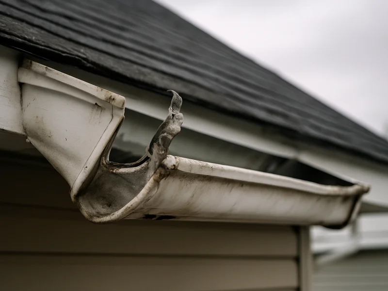 Before: sagging gutter section pulled away from fascia